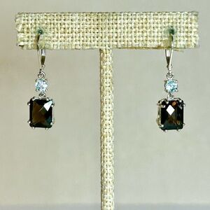 Sterling Silver 925 and Smokey Quartz Princess Cut Gemstones with CZ accents.